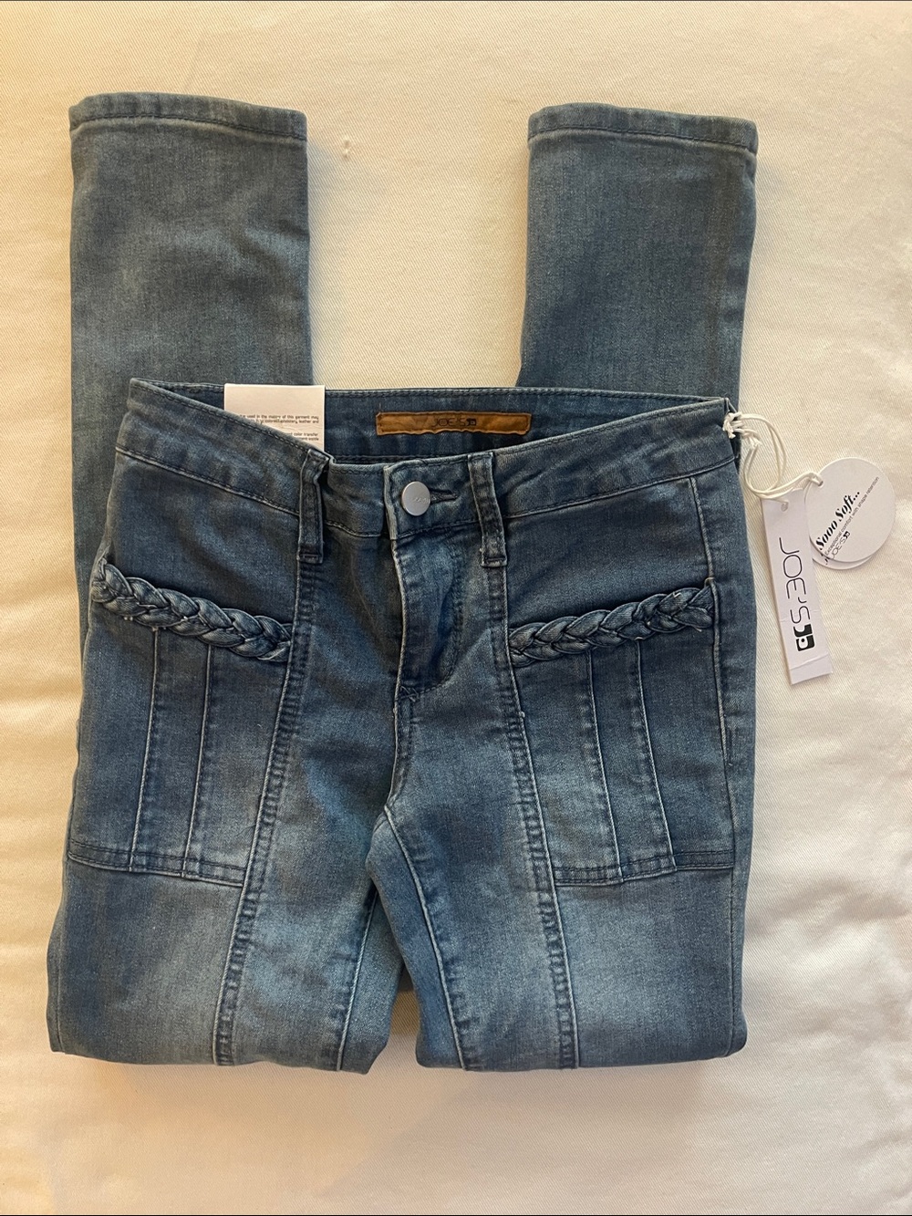 Joe's Jeans Girls Faded Blue Skinny Jeans with Braided Front Detail size 12 NWT